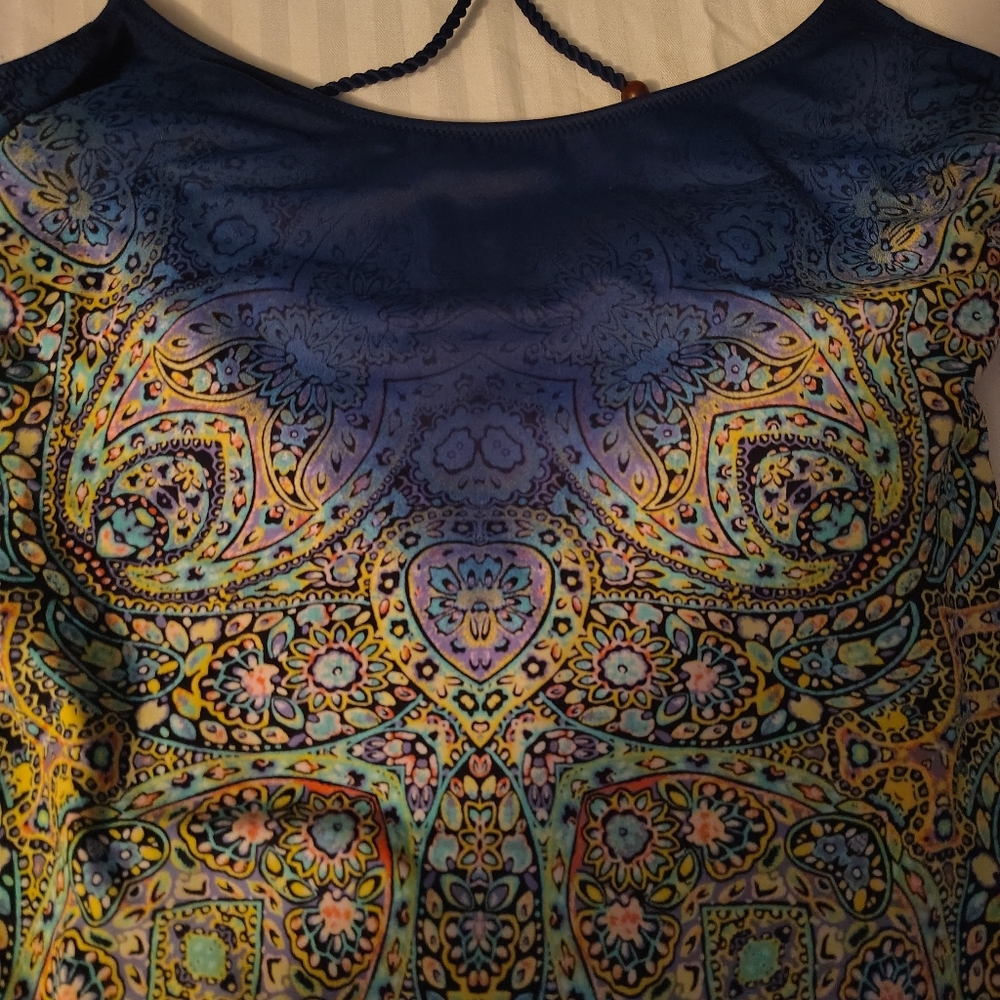 Victoria's Secret Monokini Mosaic Garden Teal Blue Green lace up swimsuit - Picture 3 of 8